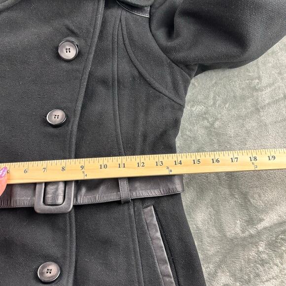 Mackage Jacket Women XS Wool Cashmere Trench Coat Belt Button Quiet Luxury Black - Picture 12 of 15